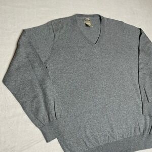 LL Bean Mens Grey V Neck Long Sleeve Pullover Sweater Large Grandpacore